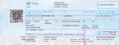 Rezervace pro kola a pro osoby (3 €, tuto jsem koupil současně s rezervací předchozího vlaku, ale bylo to zbytečné, tento vlak zdaleka není plný a má mnoho míst pro kola, které nebudou nikdy plné)