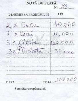 Náš účet v hospodě v sedle Pasul Prislop