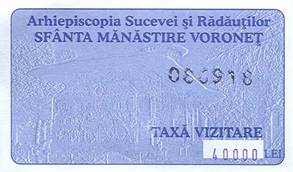 Vstupenka do kláštera Voroneţ
